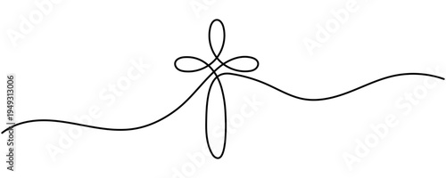 Continuous line drawing of Christian cross. Religious cross one line icon. One line drawing background. Vector illustration. Cross black icon . Editable stroke