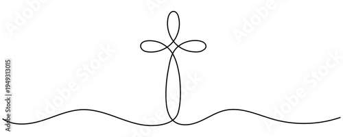 Continuous line drawing of Christian cross. Religious cross one line icon. One line drawing background. Vector illustration. Cross black icon . Editable stroke