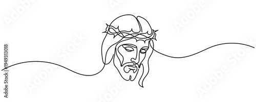 Continuous one line drawing of Jesus face. Editable stroke