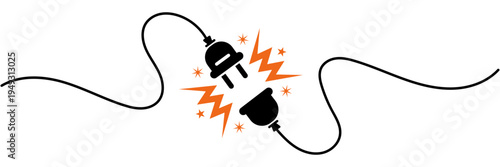 Electric socket and plug graphic icon. Electricity connection or disconnection sign isolated on white background. Vector illustration