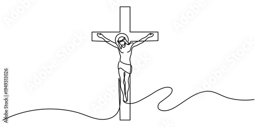 Crucifixion of Jesus continuous one line drawing vector illustration Editable stroke