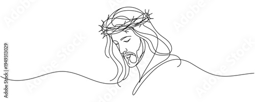 Continuous one line drawing of Jesus face. Editable stroke