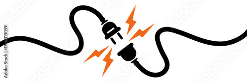 Electric socket and plug graphic icon. Electricity connection or disconnection sign isolated on white background. Vector illustration