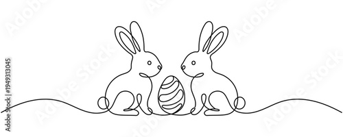 Easter bunny continuous one line drawing on white background. Bunny minimalist contour vector illustration for design. Editable stroke
