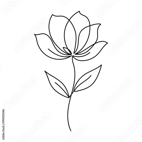 Flower continuous one line drawing and minimalist style isolate outline vector icon Editable stroke