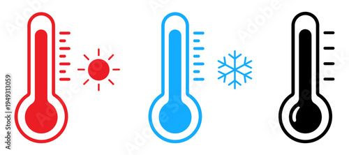 Thermometer Icon set with heat and cold, Thermometer High Temperature Stock Vectors and Vector Art