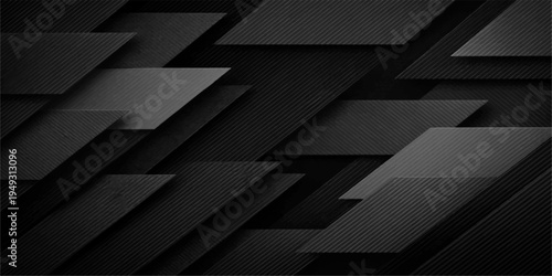 Futuristic 3d geometric pattern featuring abstract black and white shapes with dark square elements and light triangle textures for a seamless vector backdrop