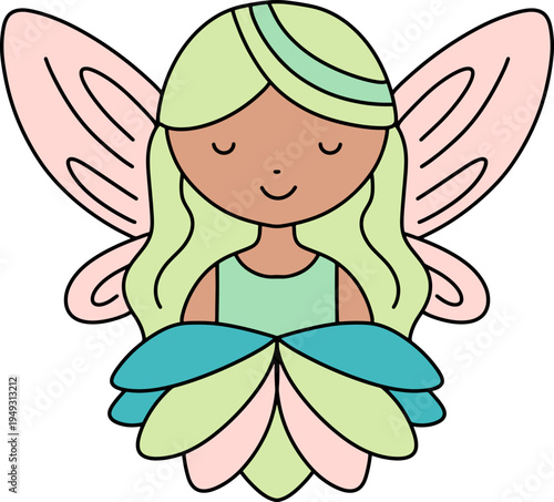 Green Fairy Fantasy Cartoon Illustration