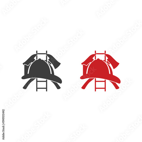Firefighter helmet ladder and axe icon set vector