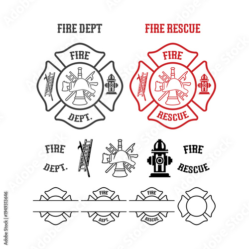 Fire department rescue emblem set vector
