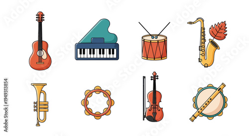Musical instruments collection icon set