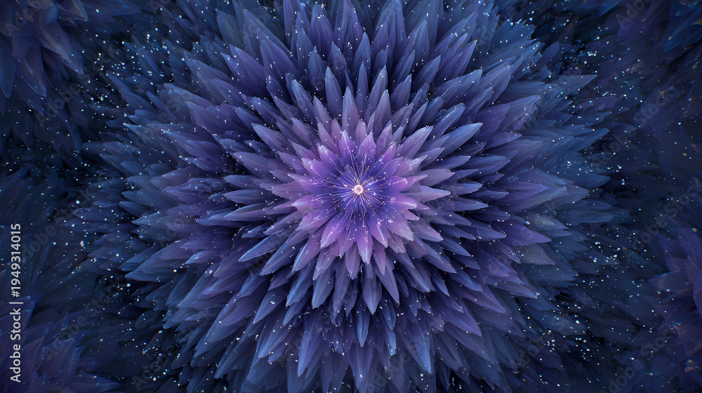 Fototapeta premium Quantum energy core with a glowing violet light inside indigo crystals, Generative AI illustrations.