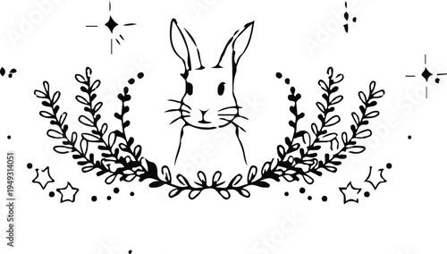 Vintage Easter Bunny Line Art Vector – Retro Rabbit Outline Illustration with Classic Spring Holiday Style, Antique Bunny Drawing for Greeting Cards, Stickers, Posters, Coloring Pages and Easter Desig