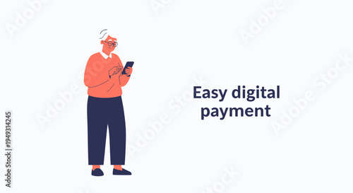 Elderly man using smartphone for easy digital payment, online banking concept
