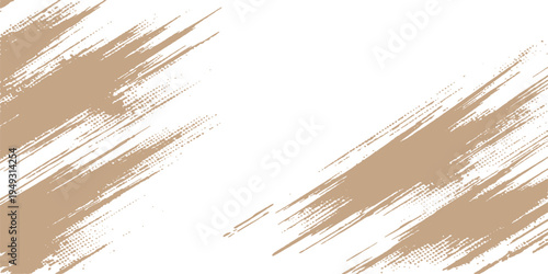 Abstract beige paint brush strokes with a textured halftone effect on a clean white background