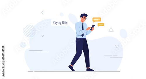 Man Paying Bills Online Using Mobile Phone, Modern Lifestyle