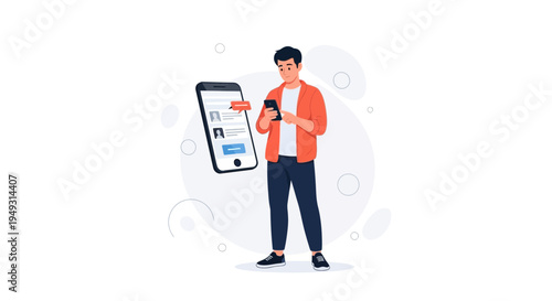 Man using smartphone for online profile and social media connection