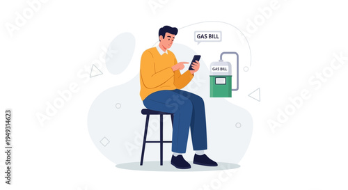 Man Paying Gas Bill Online via Smartphone Near Gas Pump