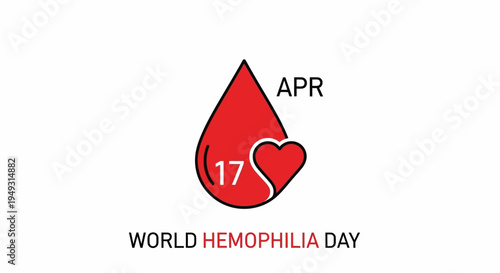 World Hemophilia Day icon with drop and heart, April 17, isolated on transparent background