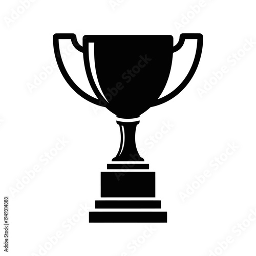 Shiny trophy cup silhouette on a pedestal, isolated on white background.