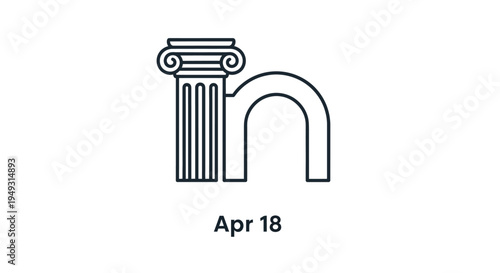 Ancient Greek ionic column integrated with modern abstract letter 'h' shape, line art design isolated on transparent background