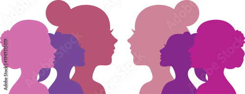 Colorful women diversity icon set portraits collection representing female empowerment, equality, community and multicultural identity in modern artistic style.