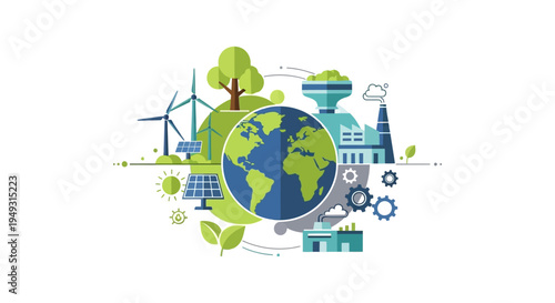 Global Sustainable Development: Renewable Energy, Eco-Industry, and Environmental Protection Concept Illustration