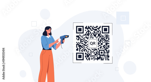 Woman scanning QR code with scanner, digital technology concept