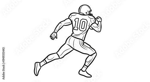 American Football Player Running with Ball.