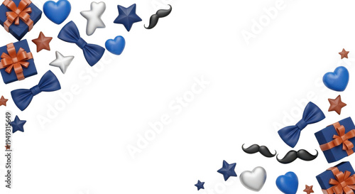 Father's day border with gifts, mustaches, stars, and bow ties, fathers day, bow tie