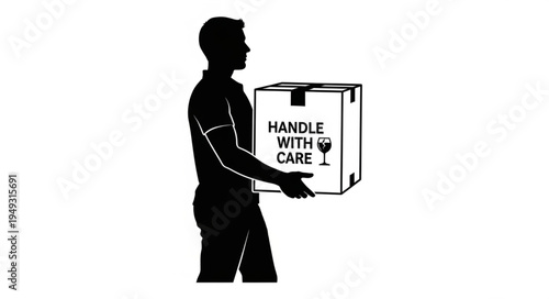Silhouette of a man carrying a fragile package with care.