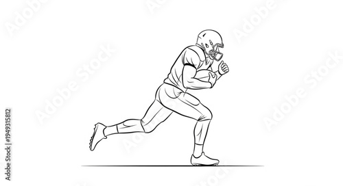 American Football Player Running With Ball Sketch.