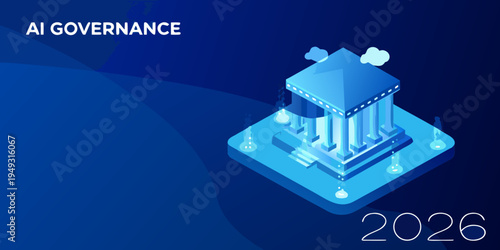 Ai governance illustrated with a neoclassical building and laboratory beakers