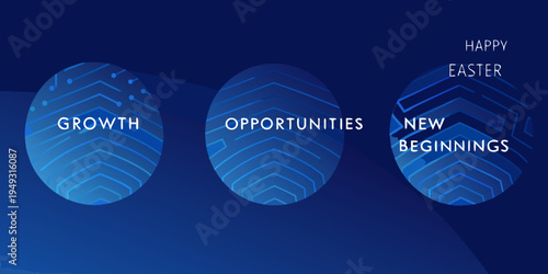 Abstract easter eggs with words representing growth and new beginnings