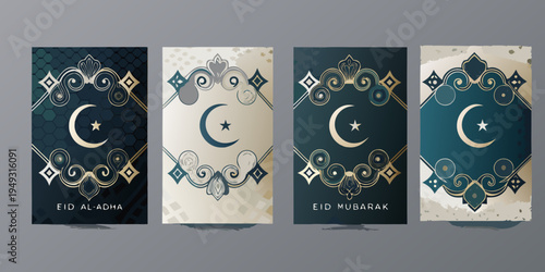 Four ornate eid al adha and eid mubarak banner designs displayed