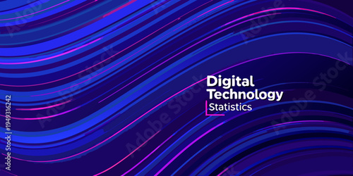 Abstract flowing lines with vibrant colors and digital technology text