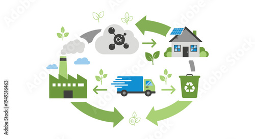 Circular Economy Cycle: Sustainable Production, Consumption, and Recycling System. Green Industry, Renewable Energy & Carbon Neutrality Concept.