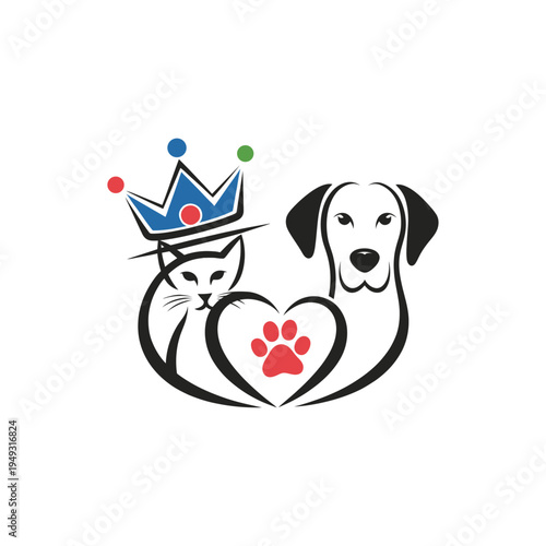 Cat Dog Royalty Crown Heart Paw Print Logo