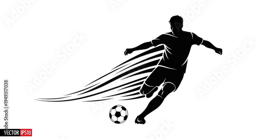 Soccer Player Kicking Ball Dynamic Action Silhouette.
