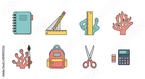 School supplies icons collection