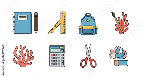 School supplies icons collection