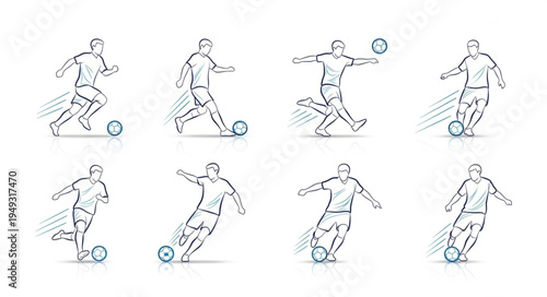 Soccer Player Action Sequence Line Art Illustration.
