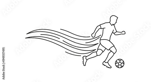 Soccer player dribbling ball with speed lines illustration.
