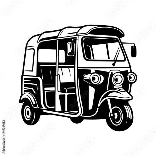 Quadro su tela Silhouette of a asian auto rickshaw tuk tuk on transparent background