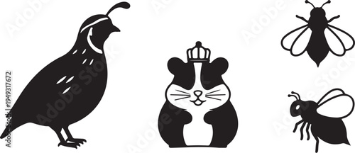 A set of four black and white animal silhouettes on a plain background