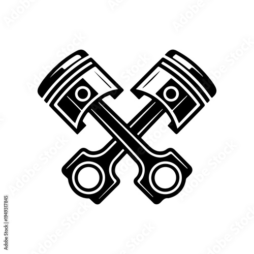 Quadro su tela Silhouette of a crossed engine pistons retro on transparent background