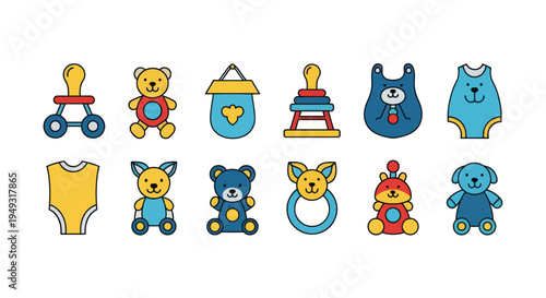 Set of baby toys and accessories