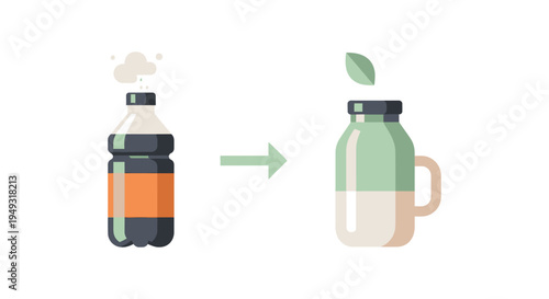 Healthy Beverage Choice: From Soda Bottle to Natural Drink Mug with Leaf - Wellness & Detox Concept