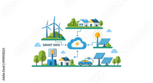 Smart Grid Renewable Energy System with Solar Panels, Wind Turbines, and EV Charging for Sustainable Future Homes