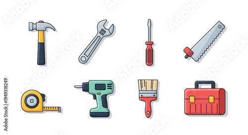 Set of various hand tools on white